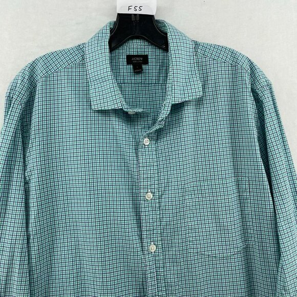 J.Crew Button-Up Shirt Men L Green Blue 120's 2 Ply Gingham Collared Long Sleeve - Picture 6 of 10